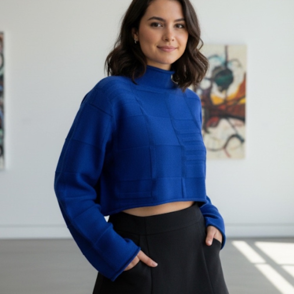 Banana Blue Label Australia Cobalt Blue Textured Boxy Open Back Sweater Small